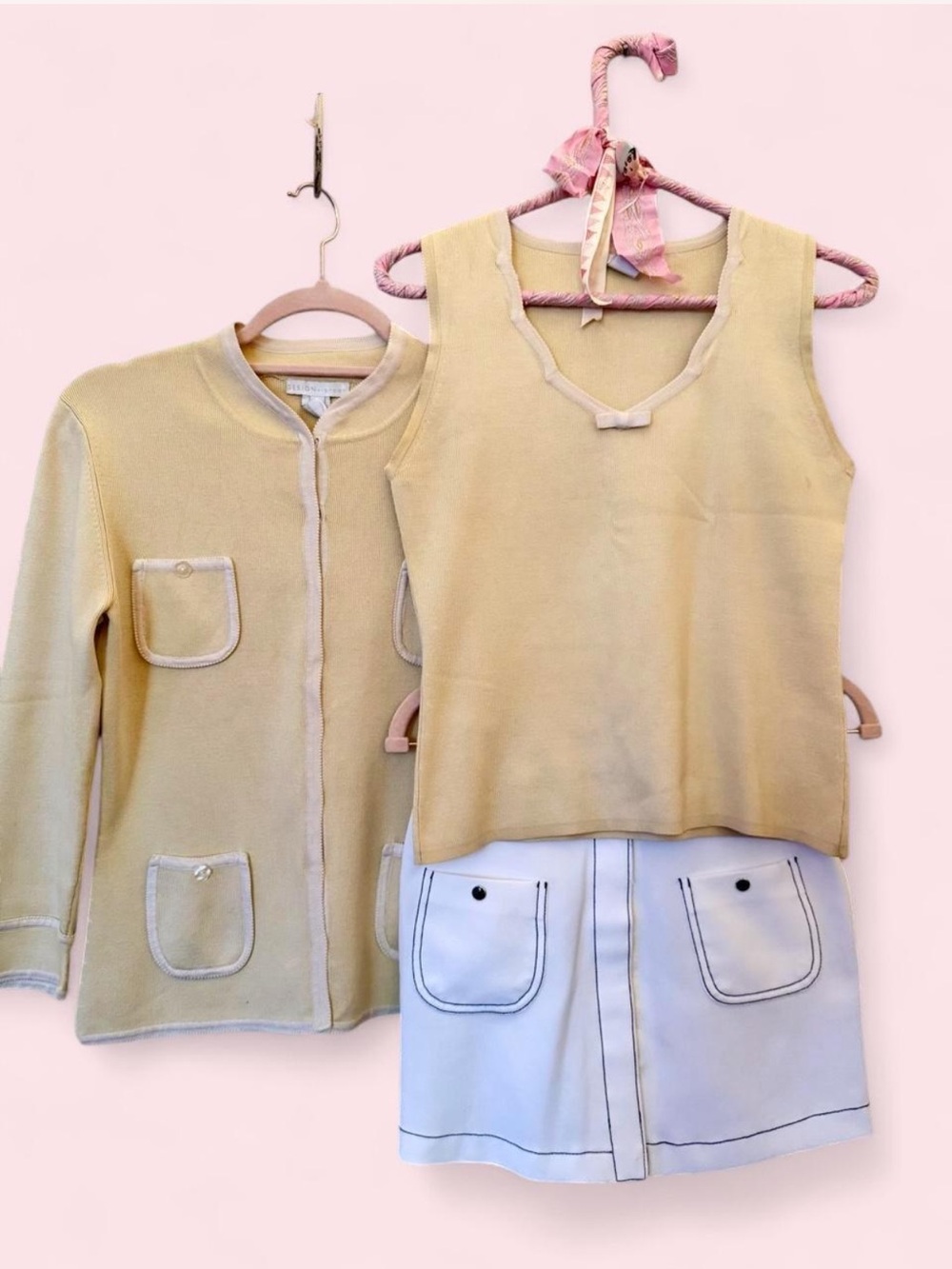 Vintage Y2K Mod Butter Yellow Silk Knit Twinset Medium